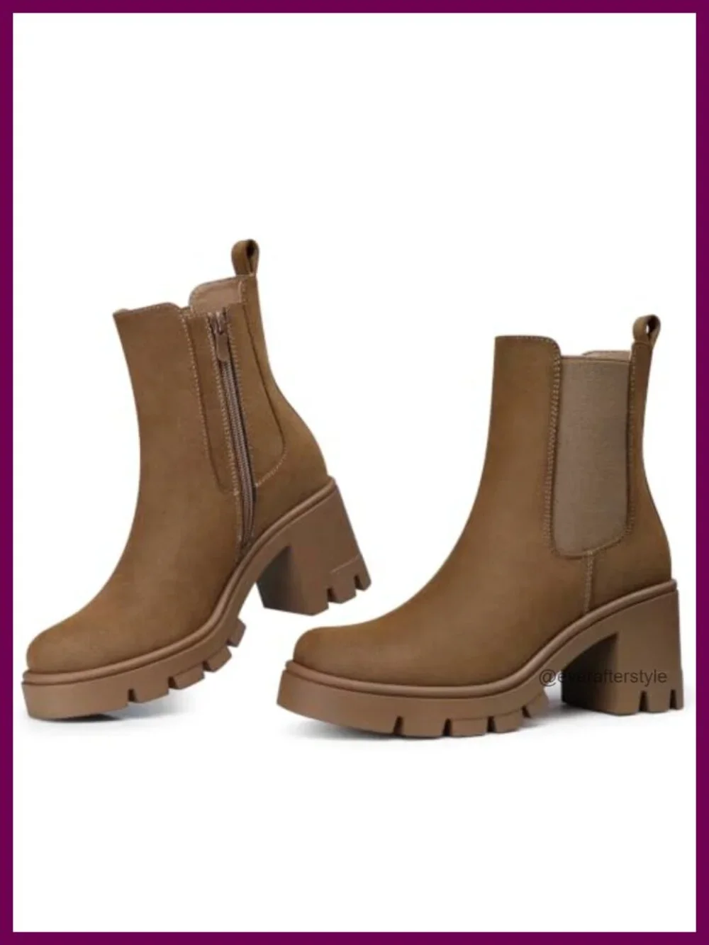 Women's Chelsea Ankle Boots 2.9 Inch Platform Block Heel PU Suede